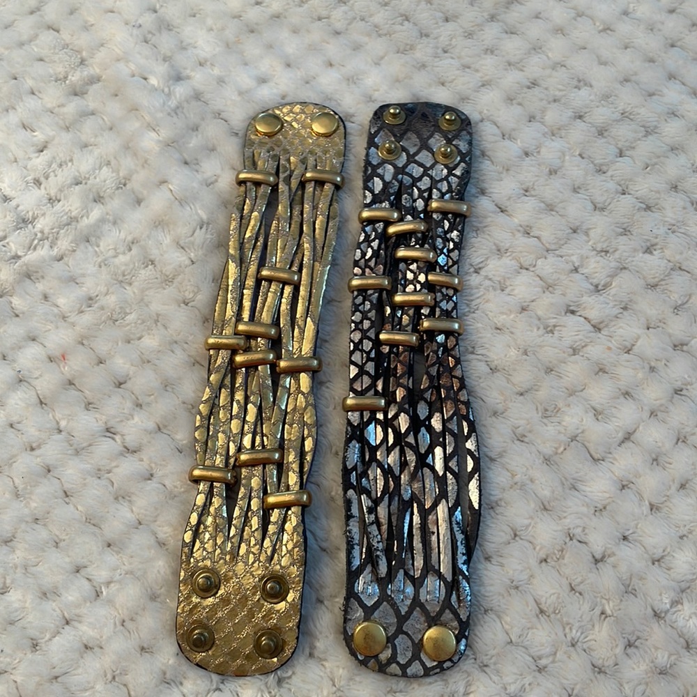 Gold and silver leather bracelet set
